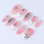 Pink Ombré Press On Nails | Silver Star & Celestial Design | Almond Fake Nails | Handmade Nail Art for Everyday Wear or Gift - Image 3