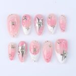 Pink Ombré Press On Nails | Silver Star & Celestial Design | Almond Fake Nails | Handmade Nail Art for Everyday Wear or Gift