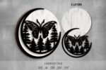 Moth SVG Bundle. Laser cut file for Glowforge. Nature, butterfly, insect, forest, round sign wall decor - Image 3