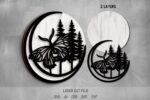 Moth SVG Bundle. Laser cut file for Glowforge. Nature, butterfly, insect, forest, round sign wall decor - Image 4