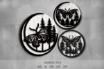 Moth SVG Bundle. Laser cut file for Glowforge. Nature, butterfly, insect, forest, round sign wall decor