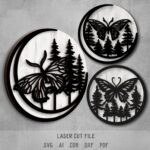 Moth SVG Bundle. Laser cut file for Glowforge. Nature, butterfly, insect, forest, round sign wall decor