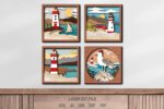 Lighthouse SVG Bundle. Laser cut file for Glowforge, Ocean, sea, seagull, sailboat, coast, nautical layered frame, wall decor