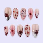 Y2K Valentine Press On Nails | Cherry Heart Leopard & Star Design | Almond Fake Nails | Handmade Nail Art for Date or Gift