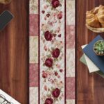 Vintage Rose Garland Quilted Table Runner, Red Pink Floral Table Decor, Shabby Chic Dining Room Decoration, Patchwork Quilt Home Gift - LC099 - Image 2