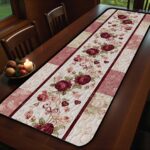 Vintage Rose Garland Quilted Table Runner, Red Pink Floral Table Decor, Shabby Chic Dining Room Decoration, Patchwork Quilt Home Gift - LC243