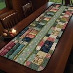 Colorful Patchwork Quilt Table Runner, Floral Vine Green Table Decor, Shabby Chic Quilted Runner, Boho Farmhouse Dining Room Table Runner - LC261