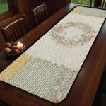Easter Bunny Wreath Quilted Table Runner, Spring Flower Patchwork Table Decor, Rabbit Floral Centerpiece, White Quilt Home Decoration - LC400 - Image 2