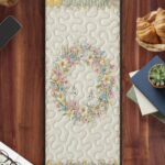 Easter Bunny Wreath Quilted Table Runner, Spring Flower Patchwork Table Decor, Rabbit Floral Centerpiece, White Quilt Home Decoration - LC220