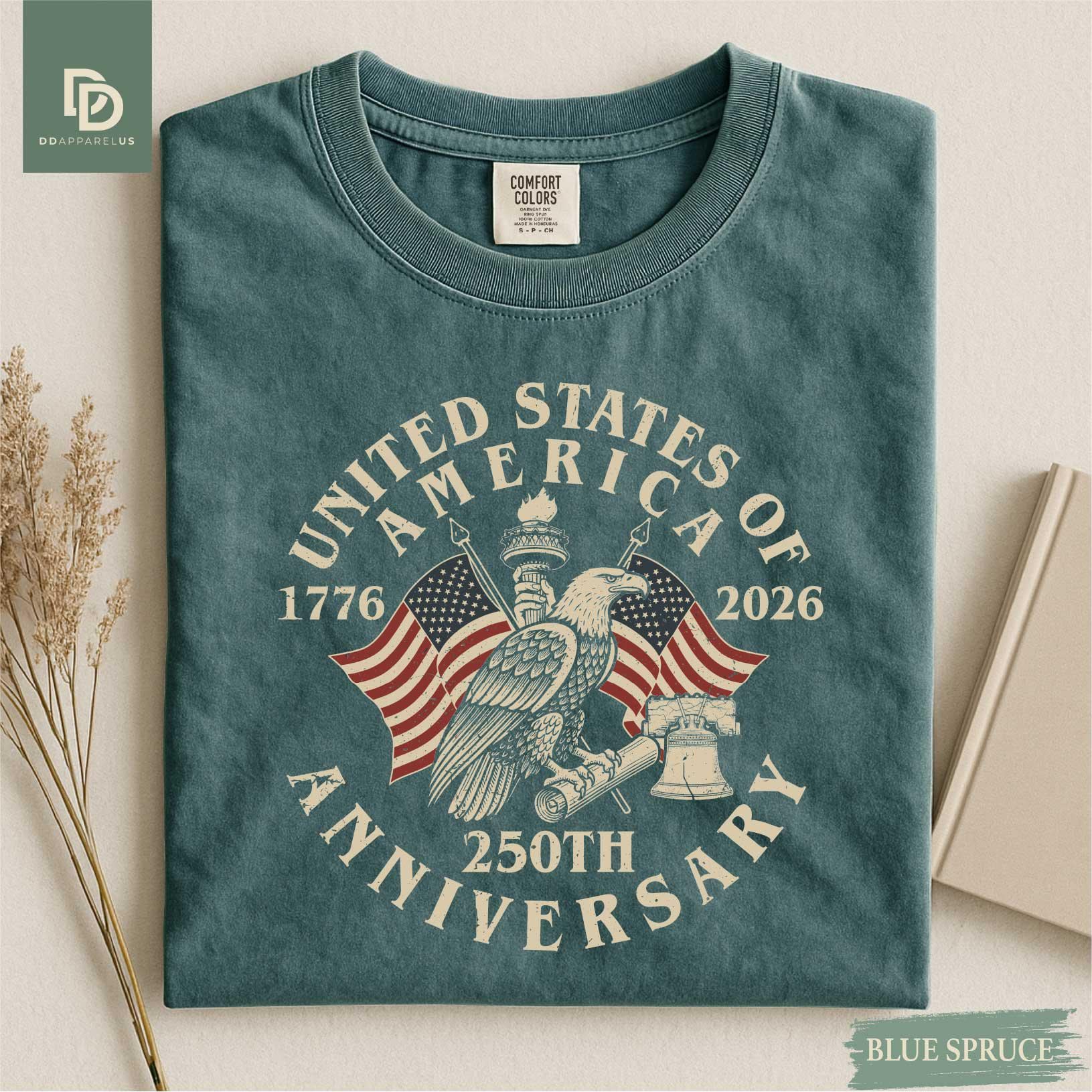 il_fullxfull.7652459233_ft28.jpg USA 250th Anniversary Comfort Colors Shirt, USA Flag Vintage T-Shirt, Usa 250th anniversary Independence Day Tee, 4th of July Patriotic Gift - Image 1