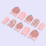 Blush Pink Press On Nails with 3D Flower | Nude Peach Handmade Fake Nails | Short Square Minimal Nail Art for Everyday or Gift - Image 5
