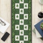 Green Gingham Shamrock Quilted Table Runner, Buffalo Plaid Clover Patchwork Quilt, St. Patrick's Day Kitchen Decor, Lucky Irish Table Run - LC451 - Image 2