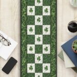 Green Gingham Shamrock Quilted Table Runner, Buffalo Plaid Clover Patchwork Quilt, St. Patrick's Day Kitchen Decor, Lucky Irish Table Run - LC019 - Image 2