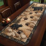 Wildlife Black Bear Quilted Table Runner, Bear Tracks Forest Table Decor, Rustic Lodge Kitchen Runner, Cabin Woods Nature Home Decor - LC449