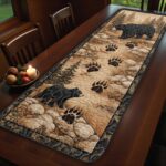 Wildlife Black Bear Quilted Table Runner, Bear Tracks Forest Table Decor, Rustic Lodge Kitchen Runner, Cabin Woods Nature Home Decor - LC088