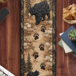 Wildlife Black Bear Quilted Table Runner, Bear Tracks Forest Table Decor, Rustic Lodge Kitchen Runner, Cabin Woods Nature Home Decor - LC012 - Image 2