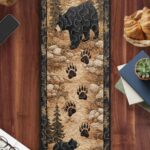 Wildlife Black Bear Quilted Table Runner, Bear Tracks Forest Table Decor, Rustic Lodge Kitchen Runner, Cabin Woods Nature Home Decor - LC196 - Image 2