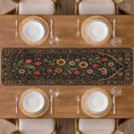 Dark Floral Quilted Table Runner, Black Red Tulip Table Decor, Vintage Gothic Style Flower Patchwork Quilt, Elegant Dining Room Decor - LC073 - Image 3