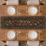 Dark Floral Quilted Table Runner, Black Red Tulip Table Decor, Vintage Gothic Style Flower Patchwork Quilt, Elegant Dining Room Decor - LC326 - Image 3