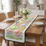 Floral Easter Egg Quilted Table Runner, Spring Flower Table Decor, Pink and Green Patchwork Quilt, Nature Inspired Easter Dining Runner - LC370