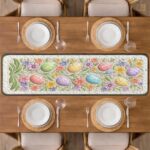 Floral Easter Egg Quilted Table Runner, Spring Flower Table Decor, Pink and Green Patchwork Quilt, Nature Inspired Easter Dining Runner - LC478 - Image 3