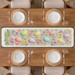 Floral Easter Egg Quilted Table Runner, Spring Flower Table Decor, Pink and Green Patchwork Quilt, Nature Inspired Easter Dining Runner - LC006 - Image 3