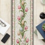Easter Bunny Pink Tulip Quilted Table Runner, Spring Floral Garden Table Decor, Long Vertical Flower Garland, Easter Egg Holiday Gift - LC335 - Image 2