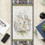 Navy Blue Easter Bunny Quilted Table Runner, White Rabbits and Spring Flowers Table Decor, Dark Floral Patchwork Quilt, Easter Centerpiece - LC219 - Image 2
