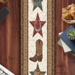 Western Star and Boot Quilted Table Runner, Rustic Cowboy Horse Theme Decor, Brown Leather Style Table Runner, Country Patchwork Quilt Gift - LC267 - Image 2