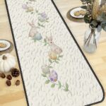 Spring Bunny Vine Eggs Quilted Table Runner, Neutral Easter Rabbit Table Decor, Pastel Seasonal Kitchen Runner,Farmhouse Holiday Centerpiece - LC420