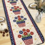Patriotic Flower Pot Quilted Table Runner, Red White Blue Stars Decor, Americana Floral Kitchen Centerpiece, Fourth of July Table Decoration - LC330