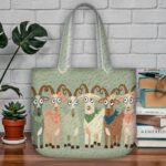 Funny Goats Quilted Tote Bag, Sage Green Patchwork Quilt Bag with Cute Goats, Farm Life Animal Handbag, Unique Birthday Gift for Goat Lovers - LC430