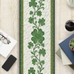 Emerald Green Shamrock Vine Quilted Table Runner, White Swirl Clover Embroidery Style Decor, St. Patrick's Day Elegant Dining Runner - LC241 - Image 2