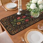 Dark Floral Quilted Table Runner, Black Red Tulip Table Decor, Vintage Gothic Style Flower Patchwork Quilt, Elegant Dining Room Decor - LC326 - Image 2