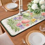 Floral Easter Egg Quilted Table Runner, Spring Flower Table Decor, Pink and Green Patchwork Quilt, Nature Inspired Easter Dining Runner - LC046 - Image 2