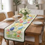 Vibrant Spring Floral and Egg Quilted Table Runner, Colorful Garden Table Decor, Easter Egg Patchwork Quilt, Bright Festive Dining Runner - LC346