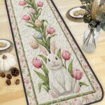 Easter Bunny Pink Tulip Quilted Table Runner, Spring Floral Garden Table Decor, Long Vertical Flower Garland, Easter Egg Holiday Gift - LC007