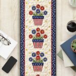 Patriotic Flower Pot Quilted Table Runner, Red White Blue Stars Decor, Americana Floral Kitchen Centerpiece, Fourth of July Table Decoration - LC259 - Image 2
