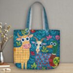 Farm Animals Quilted Tote Bag, Blue Patchwork Quilt Bag with Cow Goat and Duck, Colorful Country Farmhouse Handbag, Whimsical Animal Gift - LC461 - Image 2