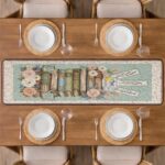 Sage Green Floral Bookshelf Quilted Table Runner, Vintage Watering Can Table Decor, Easter Table Runner, Botanical Library Home Decor - LC503 - Image 2