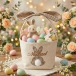 Custom Design Custom Easter Bunny Embroidered Basket, Custom Name Kids Easter Basket Gift, Monogram Gift for Boys Girls, Easter Eg RLRSFR