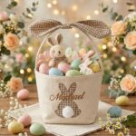 Custom Design Custom Easter Bunny Embroidered Basket, Custom Name Kids Easter Basket Gift, Monogram Gift for Boys Girls, Easter Eg FYR1B4