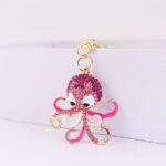 Cute Octopus Rhinestone Keychain, Sparkly Animal Bag Charm, Kawaii Gold Keyring, Gift for Her, Colorful Ocean Jewelry - Image 2