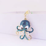 Cute Octopus Rhinestone Keychain, Sparkly Animal Bag Charm, Kawaii Gold Keyring, Gift for Her, Colorful Ocean Jewelry - Image 3