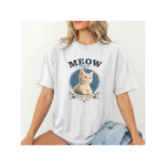 Aesthetic Cat Tee, MEOW Vintage Shirt, Cute Kitten Graphic, Oversized Streetwear T-Shirt for Women & Men