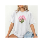 Embroidered Tulip Shirt – Floral Aesthetic T-Shirt, Minimalist Cotton Tee, Cute Spring Outfit for Women