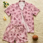 Vintage Nick Wilde Hawaiian Shirt and Shorts, Summer Zootopia Set, Pink Cosplay Cartoon Shirt, Summer Vacation, Disneyland Gift For Him