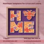 HOME Bee 3D Shadow Box SVG, Spring Paper Cut File (Digital Download)
