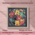 Colorful Cat 3D Shadow Box SVG, Layered Paper Cut Wall Art (Digital Download)