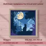Moonlight Cat 3d Shadow Box SVG, Layered Mandala Art (Digital Download)